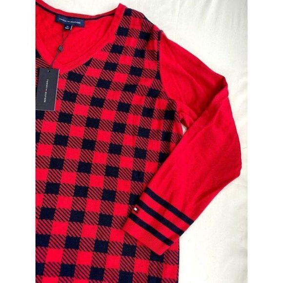 Tommy Hilfiger Cotton Sweater Top 0X‎ Plus Size Red Black Buffalo-Plaid NEW - Picture 2 of 9